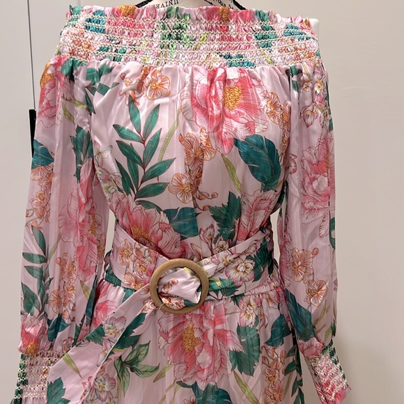 NWT Boston Proper Floral Blooms Off the Shoulder Belted Maxi Dress - Picture 3 of 15